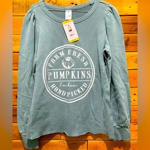 Women pumpkin farm sweatshirt with fashion sleeves size medium lt. green